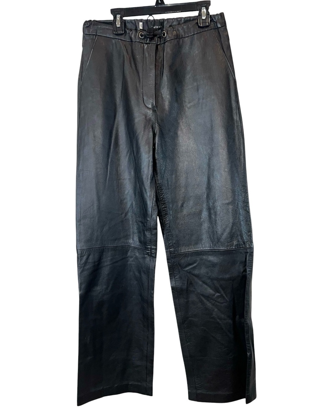 Poleci Black Leather Pants Sample Piece High Rise Wide Leg Drawstring Waist Sz M